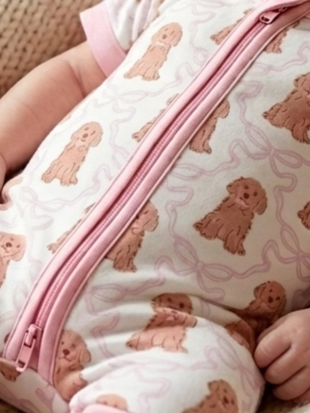 Bamboo Puppy Bow Zippy Romper 3M | 2 Way Zip Pajamas | Soft Stretch - Picture 3 of 4